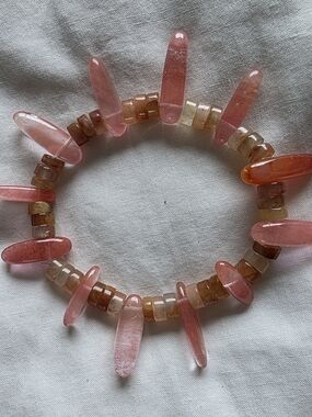 Pink & Brown Beaded Spike Stretch Bracelet